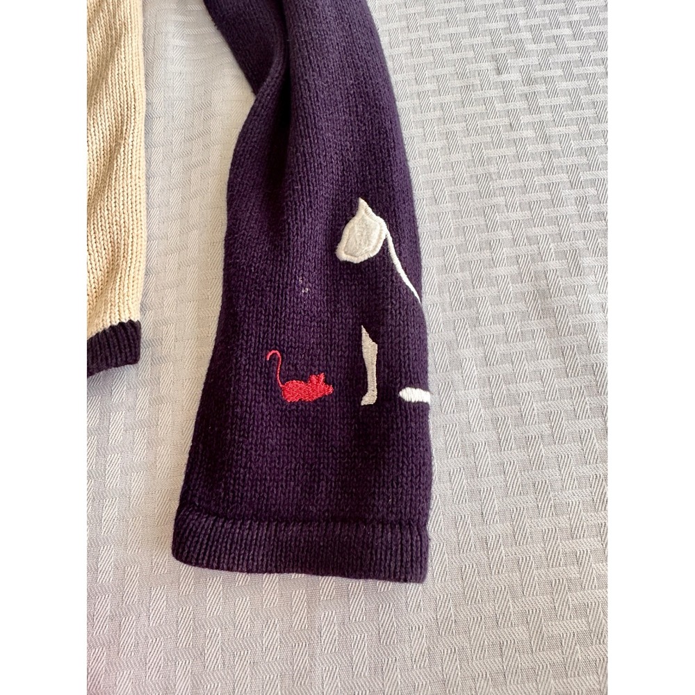 Christopher & Banks Cat Cardigan Navy Cream Embroidered Knit Sweater Medium 2003 - Picture 14 of 16